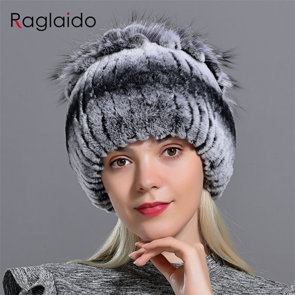 BeanieSkull Caps Raglaido Pelzmützen für Frauen Winter Real Rex Rabbit Hat Pelz stricken weiblich warme Schneekappen Damen elegante Prinzessin Beanies Kappe 221013