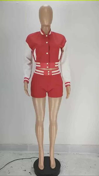 Pantaloni a due pezzi da donna 2022 Nuova giacca da baseball Set personalizzato Ragazza Sport Biker Set corto Due pezzi Tute Maniche lunghe Cappotti Abiti per le donne T221012