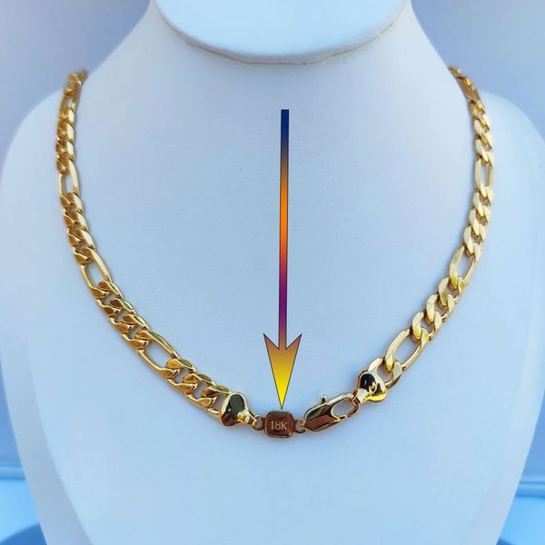 Goldfarbene Herren-Figaro-Kette, Gliederkette für Damen, 8 mm breite Halskette, männlicher Mode-Hip-Hop-Schmuck, 18 Karat 585