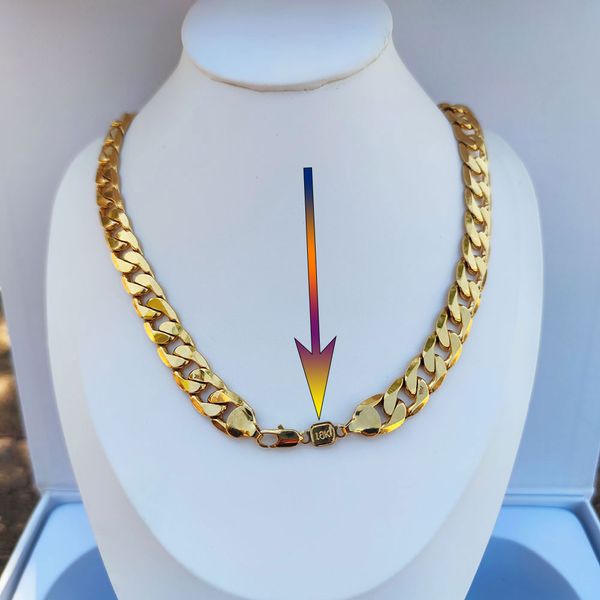 Klassische einfache kubanische Halskette für Herren, modisch, 12 mm, 61 cm, Kragen, 18 Karat Gelbgold, GF-Schmuck