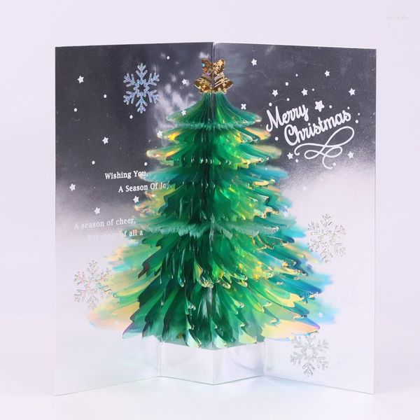 Cartões de felicitações 3D Bling Christmas Tree Up Made Merry Natal com Envelope Presents Paper Card Gift