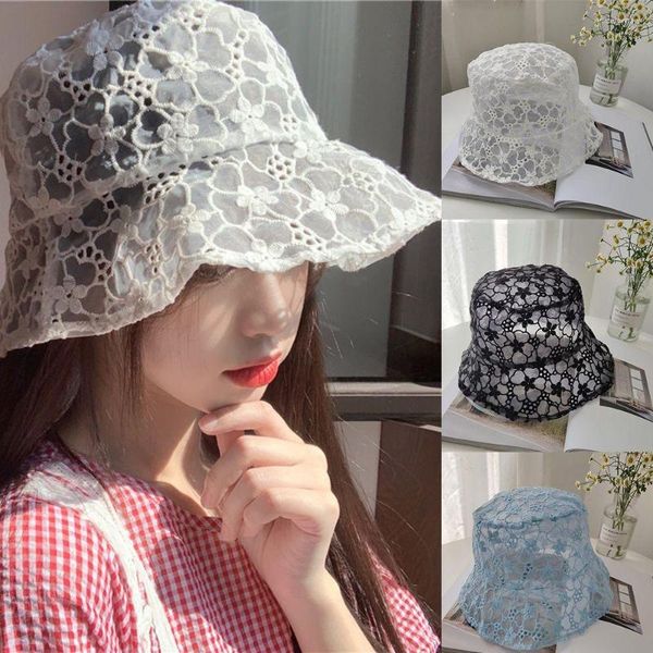 Cappelli a tesa larga Floppy da donna in stile coreano Cappello da pescatore all'aperto Fiore sole