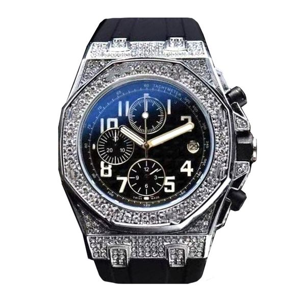 Hochwertige Herrenuhren von Dwellers, klassisches Design, Diamant-Eis-Out-Uhr, Quarzwerk, Herren-Sport-Armbanduhr, Geschenkuhr, glänzende Stoppuhr, Timer