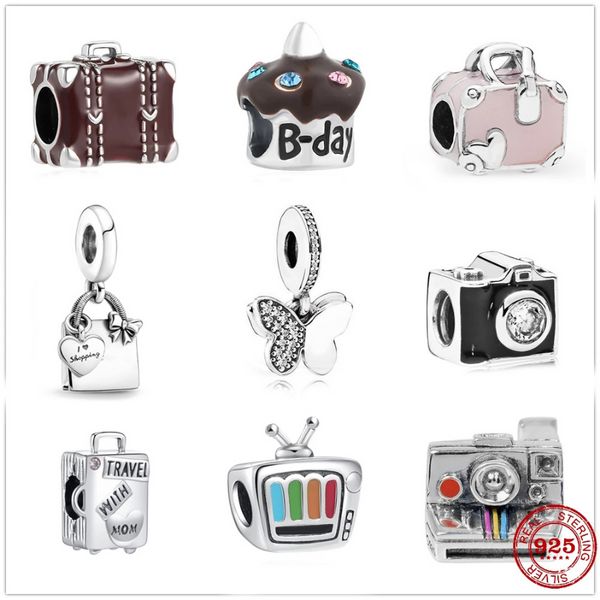 925 Silber Fit Pandora Charm 925 Armband Kamera TV Tasche Kuchen Liebe Charms Set Anhänger DIY Feine Perlen Schmuck