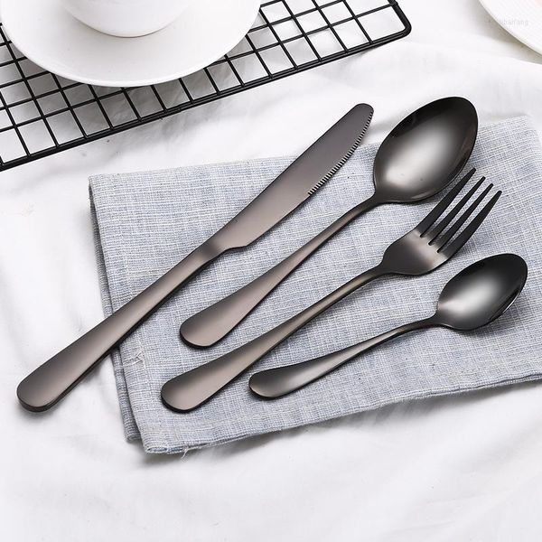 Conjunto de utensílios de jantar Conjunto de talheres pretos por atacado Aço inoxidável Tableware Dinner e Forks Facas de Forks Spuons