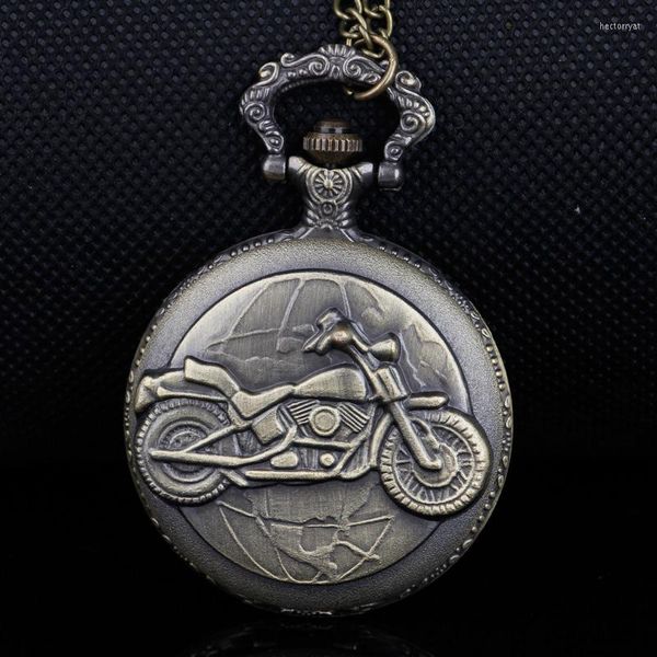 Taschenuhren Bronze Motorrad AUTO Muster Quarzuhr Klassische Herren Halskette Anhänger Fob Geschenke für Frauen