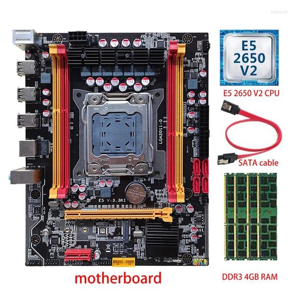 Материнские платы X79 Материнская плата PC E5 2650 V2 CPU 4X DDR3 4GB RAM SATA CABLE H61 Чип LGA2011 Слот памяти M.2 NVME