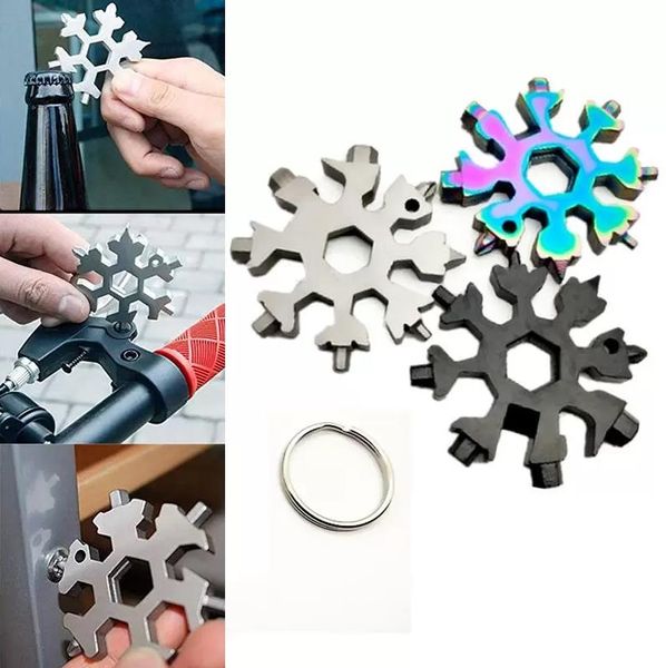 18 em 1 Camp Key Ring Pocket Tool Abrders Multifunction Hike Keyring multiturposer sobreviver ao ar livre de abridor de neve ao ar livre no atacado de flocos de neve spanne