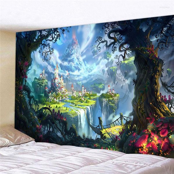 Taquestres Fairytale Dreamy Tapestry Wall Holding Carpet Cogumelo Castelo Castelo Bruxaria Hippie Kids Room Decoração