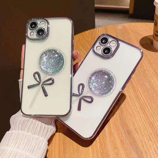 Novo Crystal Lollipop Casos de telefone para iPhone 12 13 Pro Max 11 13Pro 12Pro Clear plated Soft Shell Glitter Lens Film