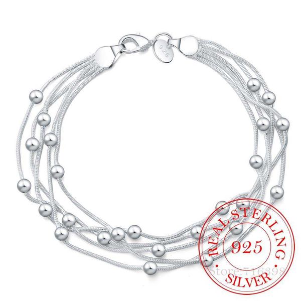 Fili di perline 925 Bracciale in argento delicato 925 Gioielli in argento sterling Cinque perline di linea Bracciali a sfera Bracciale per donna Pulseiras De Prata L221012