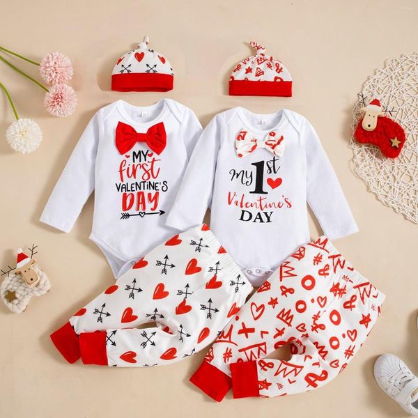 Set di abbigliamento Set di vestiti per neonate per bambini per San Valentino con lettere e pantaloni con pagliaccetto con motivo stampato a cuore bianco/rosso