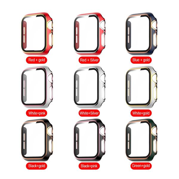 Casos de tampa de vidro de cor dupla para Apple Watch Ultra 49mm 8 7 Case 41mm 45mm de protetor de tela para iwatch se 6 5 4 3 44mm 40mm 38 mm 42mm filme temperado