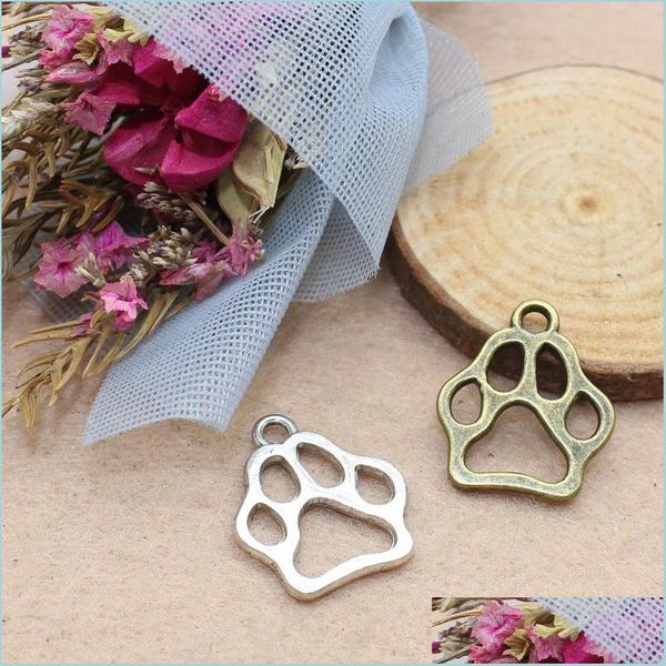 Charms 100pcs Charms Dog Urso PAW 19x17mm Antique que faz pingente ajustar o colar de pulseira Diy Tibetan Sier Tibeta