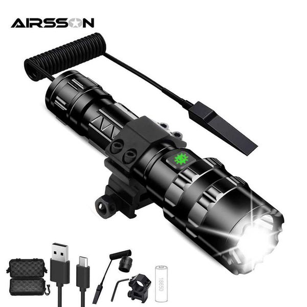 Taschenlampen, taktische Taschenlampe, ultrahell, 1600 Lumen, wiederaufladbar, USB-Taschenlampe, Outdoor-Jagd, Waffe, Pistolenlicht mit Schienenmontage-Zubehör, L221014