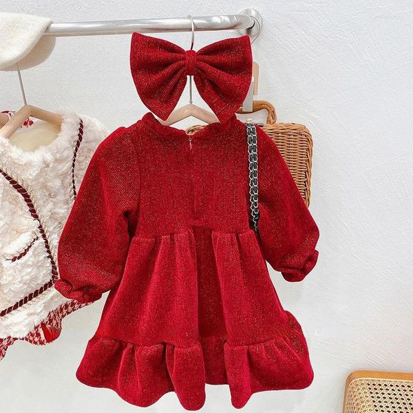 Abiti da ragazza Abito invernale da ragazza Anno in pile ispessito rosso Blink Princess Party Baby Fashion Cute Christmas Kids Abbigliamento per bambini