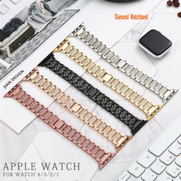 Cinturini per bracciale in metallo di lusso con strass di cristallo per Apple Watch 45mm 44mm 42mm 41mm 40mm 38mm Sostituzione cinturino per iWatch Series 8 7 SE 6 5 4 3 2 1 Cinturino sportivo