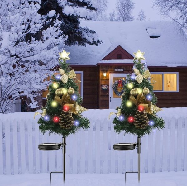 Lâmpadas solares de árvore de Natal Luminária de luz de luz inteligente Lâmpada de grama ao ar livre Luzes de jardim à prova d'água de pinho de pinho de pinheiro decoração da paisagem