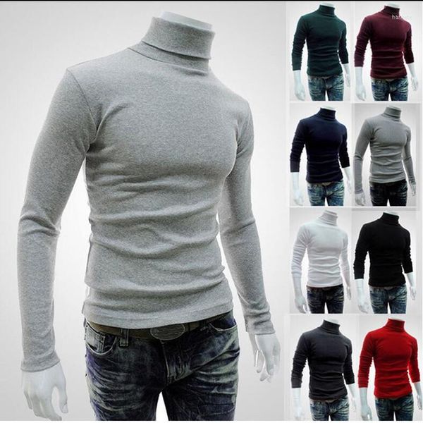 Suéteres masculinos suéter sweater gola alta 2022 moda cor sólida malha esbelta 8 roupas elásticas de lã de manga vermelha preta