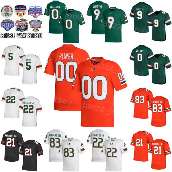 NCAA Football College Miami Hurricanes 9 Tyler van Dyke Trikot 21 Henry Parrish Jr 22 Thaddius Franklin Jr 83 Michael Redding III 5 Keyshawn Smith 0 James Williams Top