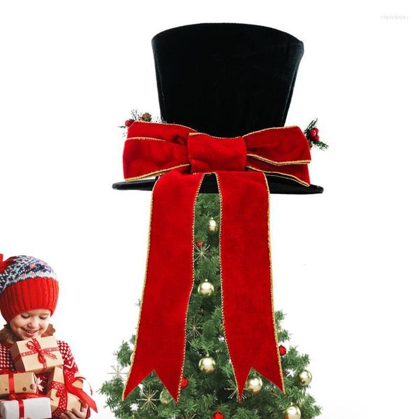 Decorações de Natal Tree Topper Hat Dê uma aparência festiva Derby de jogador preto com arco e