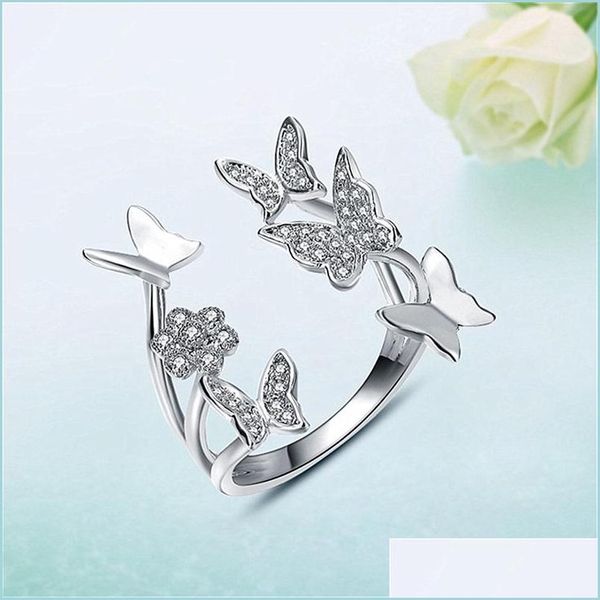 Полосы колец Crystal Butterfly Diamond Ring Open Jewelry Wedding Женщины кольца мода 326 J2 Drop Delivery 2022 DH5NB