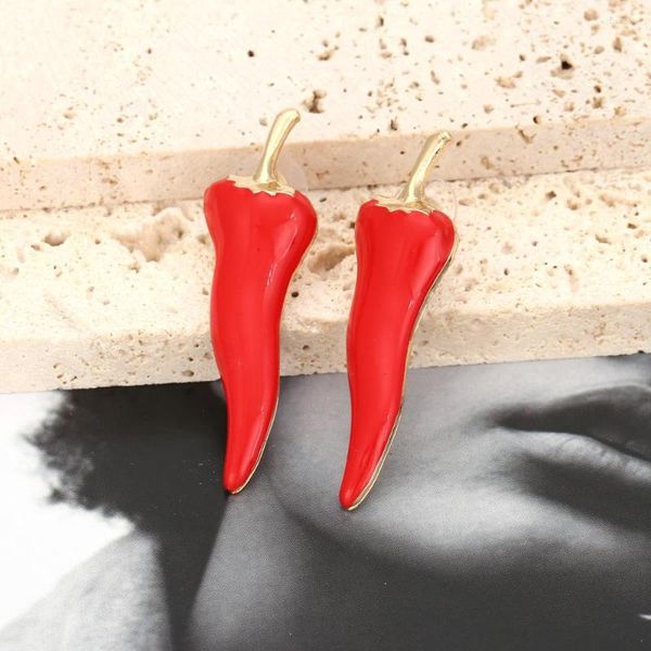 Orecchini a bottone Metallico Rosso Gocciolante Pianta di Pepe Vegetale Banchetto Accessori di Gioielli per Donna