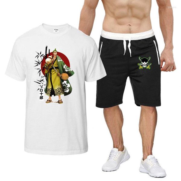 Herren-Tracksuits ein Stück 2022 Herren Roronoa Zoro Sommer Baumwolle gedruckt komfortable Kurzarm T-Shirt Shorts Anzug Harajuku Sport