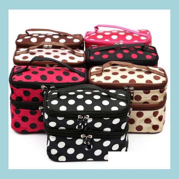 Borse di stoccaggio Big Dots Borse per trucco Organizzatore di stoccaggio da bagno portatile con specchio a doppio strato per la consegna di lavaggio cosmetico 202 dhypj