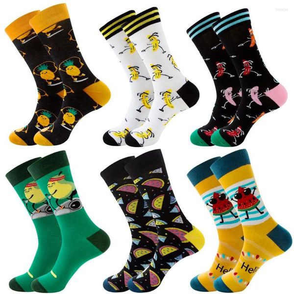 Calzini da uomo Uomini divertenti Frutta Cartone animato Stampato Equipaggio Donna Cotone Harajuku Streetwear Skateboard Novità Ciclismo Happy Sock Dropship