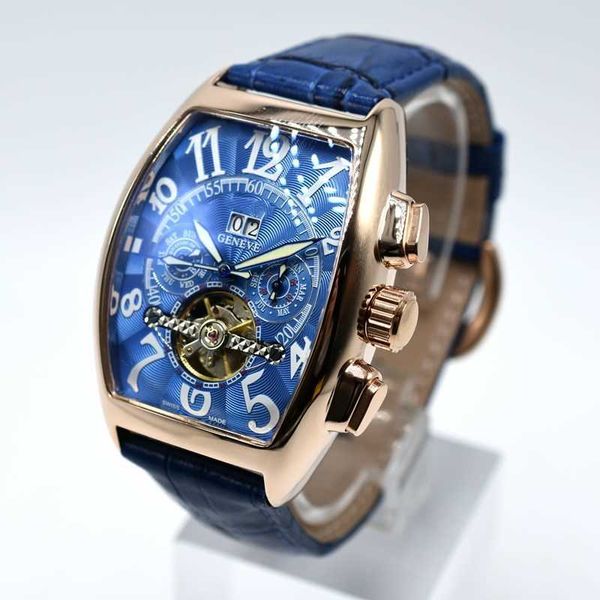 Orologi da polso Tourbillon Meccanico automatico in pelle Moda uomo Scheletro cavo Giorno Data Uomo Designer Regali all'ingrosso Saat