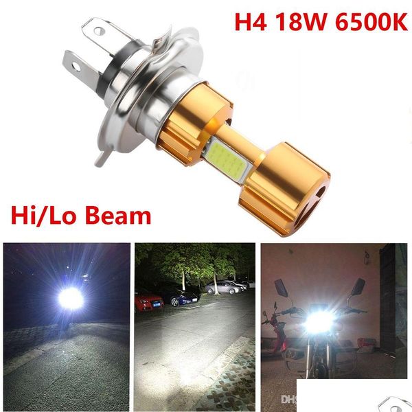 Motorradbeleuchtung H4 18W Led 3 Cob Dc 12V Weißer Motorradscheinwerfer BB 2000Lm 6500K Hi/Lo Beam Hochleistungs-superhelle Lichtlampe Dhsaw