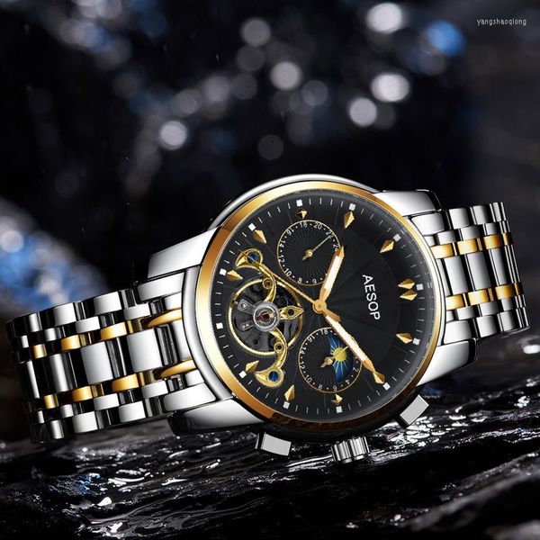 Нарученные часы Aesop Tourbillon Mechanical Watches for Men Fashion Автоматические скелеты Мужские часы. Часы Зачатые часы Relogio Masculino