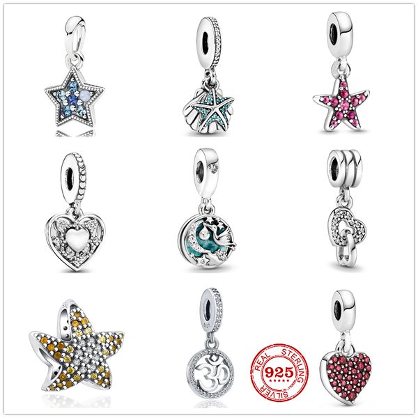 Ciondolo in argento sterling 925 con perline da donna Regalo di gioielli di alta qualità Conchiglia di stelle marine all'ingrosso Cuore abbagliante Ciondola il tallone Fit Pandora Charms Bracciale fai da te