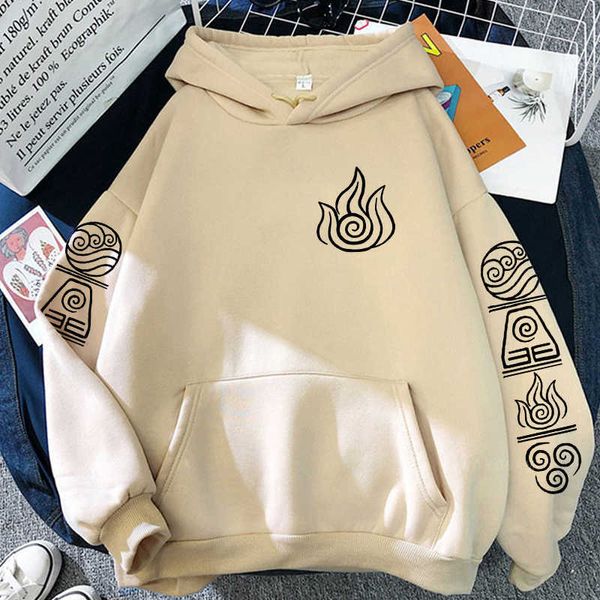 Erkek Hoodies Sweatshirts Avatar Son Airbender Harajuku Anime Giyim Su Dünya Ateş Hava Grafikleri Ulzzang 90s Büyük Boy Patchwork