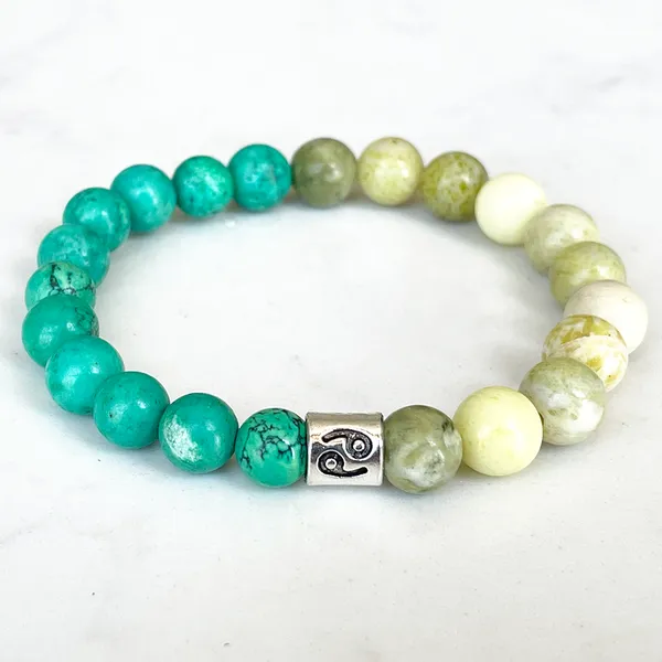 Strand MG1688 Nuovo design Bracciale Zodiaco Cancro 8 MM Giallo Howlite Verde Turchese Energia Polso Mala Gioielli con pietre preziose naturali