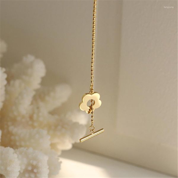 Anhänger Halsketten BoBo Cover 2022 Gold Farbe Halskette für Frauen OT Schnalle Gänseblümchen Blume Perle Schlüsselbein Kette Titan Stahl Schmuck Geschenk