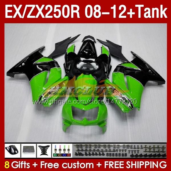 OEM-Fülle Tank für Kawasaki Green Stock BLK Ninja ZX250R EX ZX 250R ZX250 EX250 R 08-12 163NO.5 EX250R 08 09 10 11 12 ZX-250R 2008 2009 2012 2012 2012 Injektionsverzeichnis