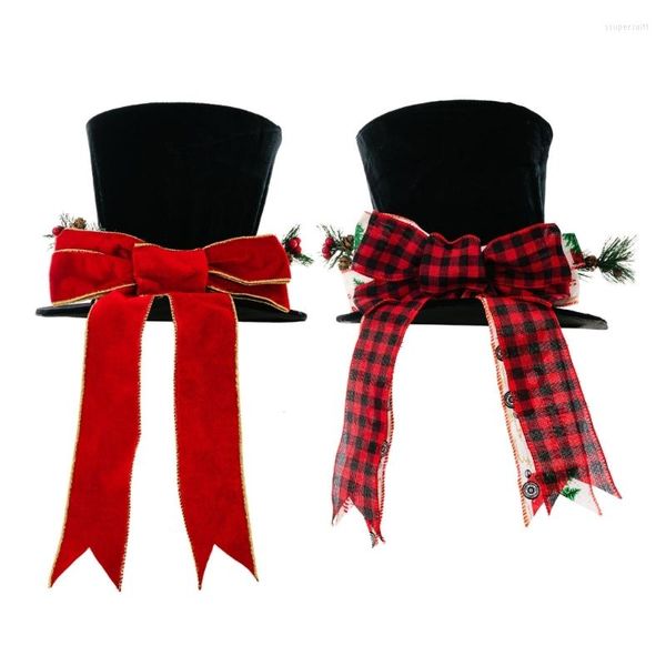 Decorações de Natal Topper Topper Top Hat With Large Bowknot para mesa de mesa Ornamento de férias preto B03D