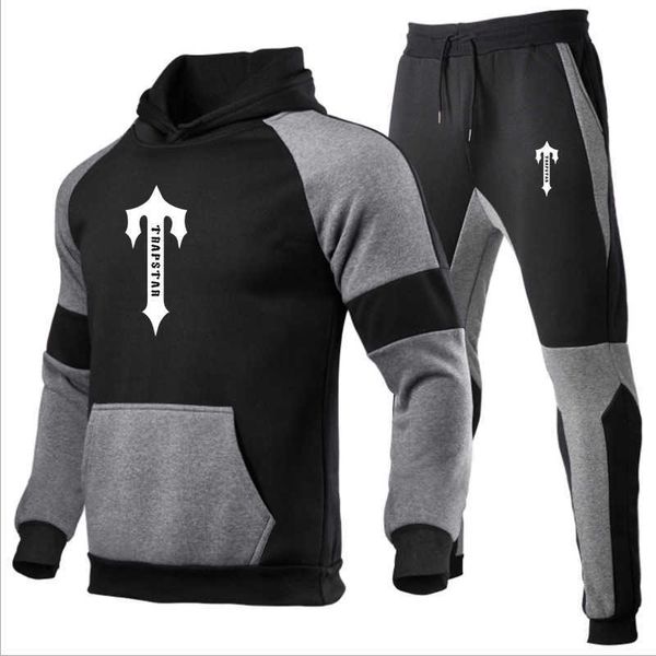 Herren-Trainingsanzüge, Basketball-Herbstset, neuer Trapstar London-Druck, individueller warmer Herren-Pullover, Kapuzenpullover, Hose, lässige Tasche, gespleißter Herren-Sportanzug