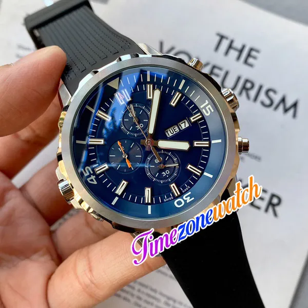 44mm Aquatimer Family IW376805 Cronografo al quarzo Orologio da uomo Quadrante blu Cassa in acciaio Cinturino in caucciù nero Cronometro Doppio calendario Nuovi orologi Timezonewatch E127