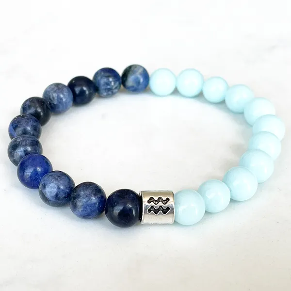 Strand MG1687 Womens Gemini Zodiac Bracciale 8 MM Aquamarine Blue Sodalite Jasper Energy Wrist Mala Gioielli con pietre preziose naturali