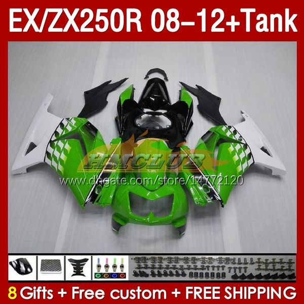 Tanque de atendimento OEM para Kawasaki Green Stock Ninja ZX250R EX ZX 250R ZX250 EX250 R 08-12 163NO.3 EX250R 08 09 10 11 12 ZX-2000R 2008 2009 2010 2012 2012 Fairing injeção