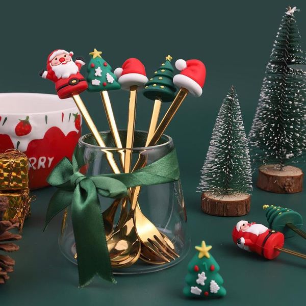 Dinnerware Sets 2PCs/Set Christmas Spoon Fork Merry Decoration for Home Party Table Decor Cartoon Ornament Xmas 2023 anos Presente