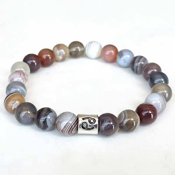 Strand MG1658 Novo c￢ncer zod￭aco Bracelete feminina 8 mm 3a grau Botsuana AGATE ENERGIE