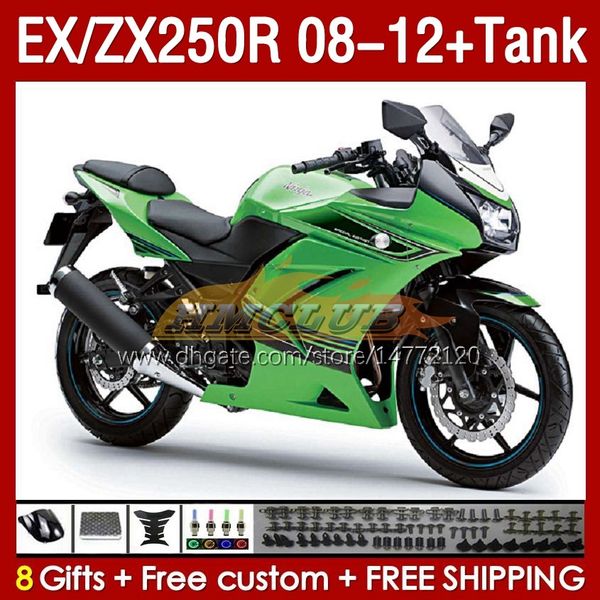 Serbatoio carenature iniezione per KAWASAKI NINJA EX250R ZX250R 2008 2009 2010 2011 2012 ZX250 EX250 R 163No.127 ZX-250R 08-12 EX ZX 250R 08 09 10 11 12 Carenatura OEM verde