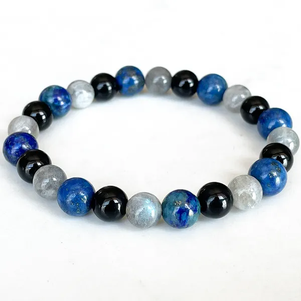 Strand MG1714 Sagit￡rio Bracelete Zod￭aco 8 mm Labradorita Lapis Lazuli Black Tourmaline chakra pulso mala j￳ias de pedras preciosas naturais