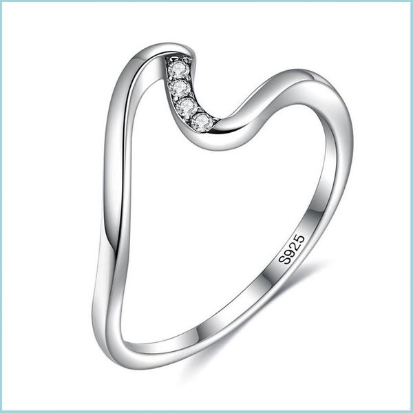 Con pietre laterali autentici 100% 925 Sterling Sier onda geometrica anelli di barretta per le donne regalo di gioielli di fidanzamento di nozze S925 Goccia Del Dh0Os