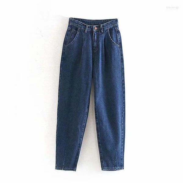 Jeans da donna Classici da donna Moda Donna Pantaloni Harem casual larghi Fidanzati Mamma Streetwear Pantaloni in denim pieghettati a vita alta