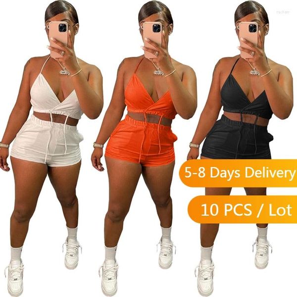 Tute da donna Cothes all'ingrosso Articoli sfusi Estate Set due pezzi Reggiseno donna Crop Top e pantaloncini Sportwear Donna Solid Bodycon Matching